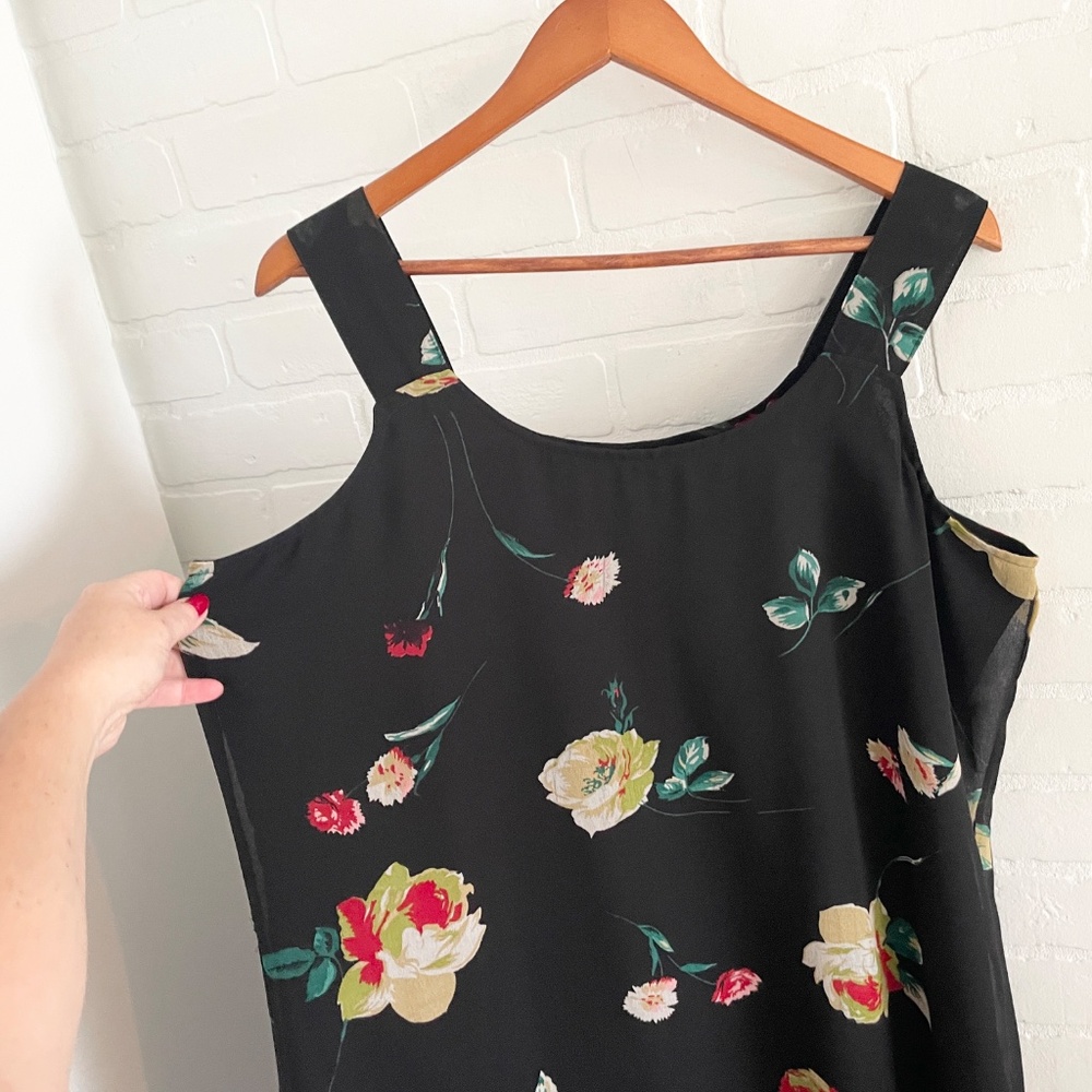 Vintage Black Floral Maxi Dress with Red and Yellow Blooms - Picture 4 of 10